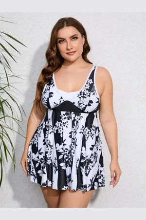 Merkloos Badpakjurk- Grote maten Casual 2 delige Tankini Set- Kleurenblok Bloemenprint Badjurk- Dames Badmode Badpak Bikini Zwemkleding Strandkleding 437-