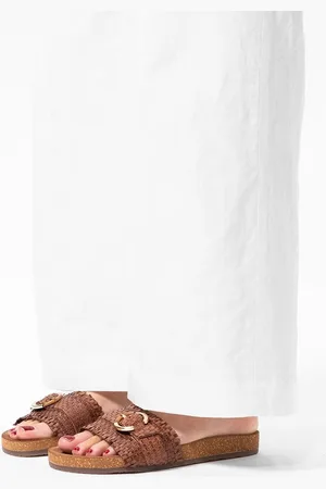 Manfield Dames - leren slippers met gesp