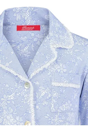 Hanssop Exclusief Luxueus Kinder nachtkleding Luxe mooie zacht blauwe Girly Pyjama van met verfijnde kant rand details en luxe kraag verwerking, Meisjes Pyjama, zacht uniek blauwe kant design print, maat 116