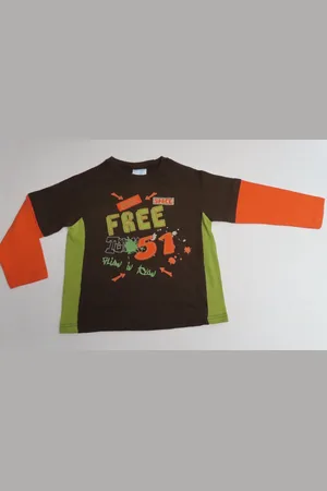 Merkloos T- shirt met lange mouwen - Jongens - Bruin , oranje en groen - Free - 6 jaar 116