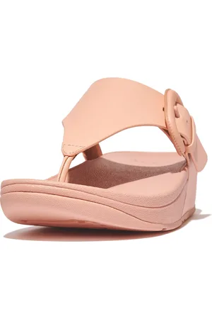 FitFlop Lulu Covered-Buckle Raw-Edge Leather Toe-Thongs