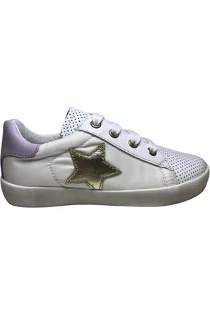 Naturino Mt 27 veter/rits gouden ster lederen/nylon sneakers Annie Wit Lila