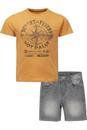 Noppies Koko Noko - Kledingset - 2delig - Jongens - Short Grey Jeans - Shirt Garden Grove Amber Gold