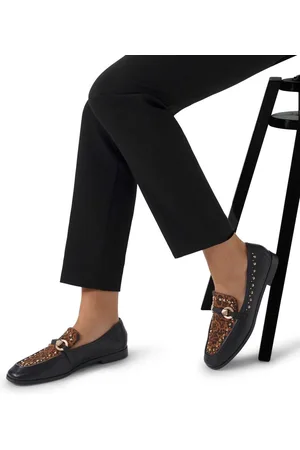 Manfield Dames - Zwarte leren loafers met details