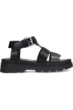 Manfield Dames - Zwarte leren sandalen