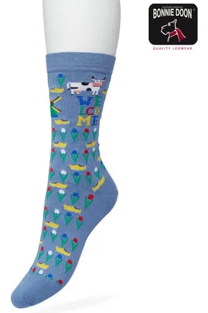 Bonnie Doon Dames Sokken met Klompen Print maat 36/42 Blauw - Thema Sokken - Nederland - Holland - Souvenir - Cadeau Sokken - Word je Happy en vrolijk van - Zacht Katoen met Gladde Teennaad - Comfortabel - Perfect Cadeau - - BT991123.187