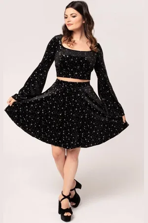 Hell Bunny Vela Skirt Korte rok zwart-wit M Polyester - Gothic