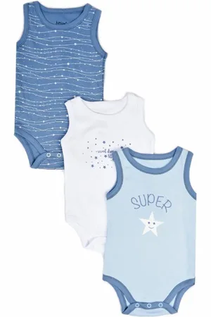 Merkloos Junior - Romper - Egyptisch katoen - 3-pack - Stars - ,wit - Mouwloos - 0-3 maanden - 7213-02