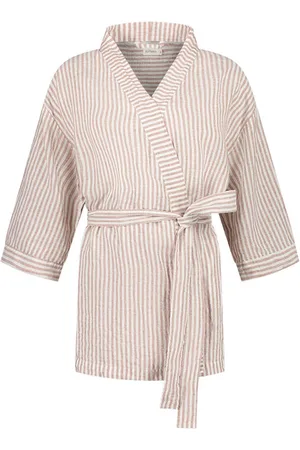 Yumeko Kimono jasje gewassen linnen roze stripe m