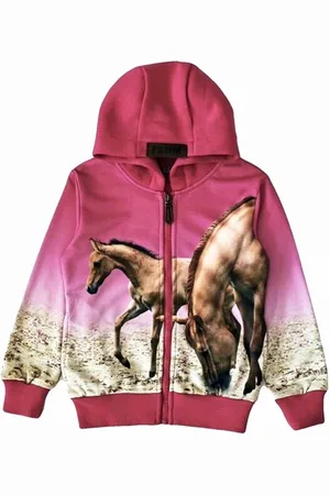 Merkloos Kinder vest, hoodie, met paarden print, , maat 110/116, horses, kind, ZEER MOOI