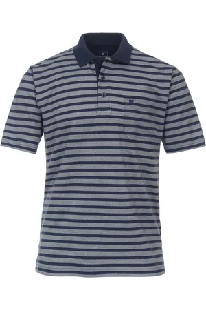 Redmond Poloshirt - gestreept - grijs blauw - maat L