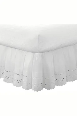 Merkloos Oogje Bed Rok Stof Ruche Geborduurde Details Klassieke 14 "drop length Verzamelde Styling Volledig Wit - Frisse Idee??n - Luxe Slaapkamer Ontwerp Corner Bed Skirt