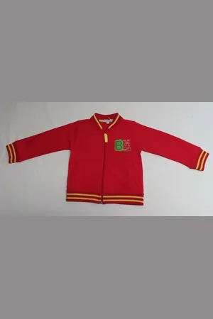 Merkloos Gilet - Jongens - Rood met lijn geel in de boord - 18 maand 86