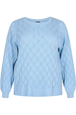 Zizzi MELSA, L/S, BOATNECK PULLOVER Dames Blouse - Light Blue