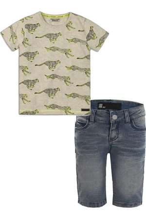 Dutch Dream Denim DJ Dutchjeans - -Kledingset (2delig) - Short denim - Shirt Grijs met print