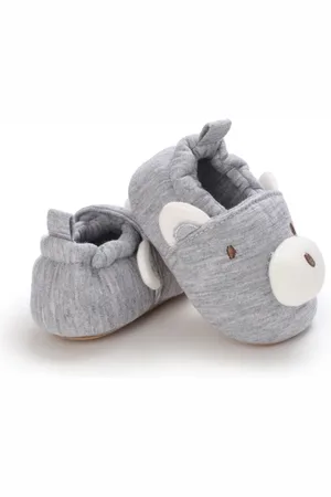 Merkloos 1 Paar Schattige Babyslofjes Beertje | Anti-Slipzool | 100% Katoen | Jongens en Meisjes | 6-12 Maanden