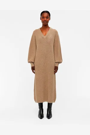 Object Object Jurk Objmalena L/s Knit Dress Noos 23035775 Fossil/melange Dames