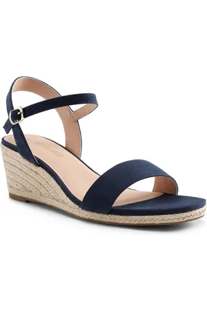 Merkloos Sandalen lage hak dames Espadrille Wedge Open teen Slingback Zomer marineblauw 39.5 EU sandalen lage hak dames