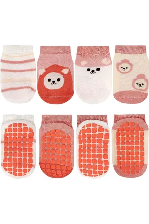 Merkloos Antislip peuter sokken, 4 paar Baby kinderen sokken, antislip katoenen kinderen sokken, Biedt Veilige Grip, Baby Sokken Voor Jongens En Meisjes (M-Roze)