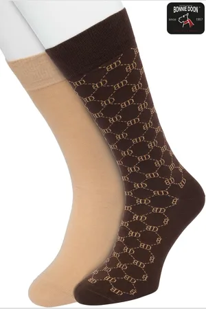 Bonnie Doon Heren Sokken set Bruin maat 40/46 - 2 paar - Effen - BD logo ruit - Print - Gladde Naden - Brede Boord - Uitstekend Draagcomfort - 2-pack - Multipack - Effen - sock - Sand - Bracken - OL2225102.497