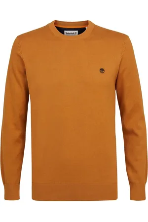 Timberland Heren sweater met een ronde geribde kraag, boorden en manchetten. Gemaakt van 100% biologisch katoen. Voorzien van een geborduurd logo op de borst. Contrasterende bies achter in de nek. - Oranje