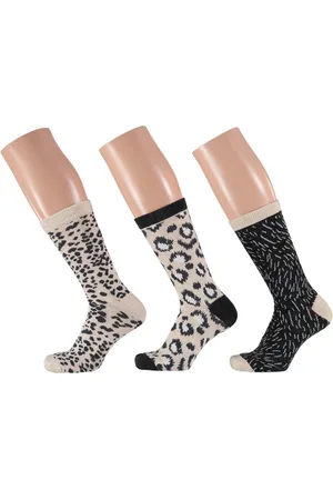 Apollo Dames fashion sokken 3-pak luipaard print beige/zwart maat 35-42