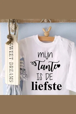 Merkloos Baby shirtje jongen of meisje tekst mijn tante is de liefste | lange mouw T-Shirt | zwart| maat 86 | leukste kleding babykleding cadeau verjaardag