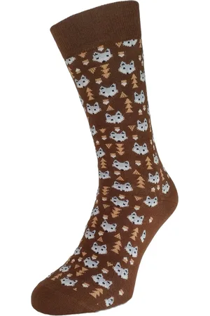 Bonnie Doon Fox Socks met Ingebreide Vossen kopjes Heren Sokken Bruin maat 40/46 - Gladde Teennaad - Katoen - Word Je Vrolijk en Happy van - Cadeau sokken - Vossen - Zachte Voorgewassen Katoen - OEKO-TEX gecerificeerd - - BT992142.106