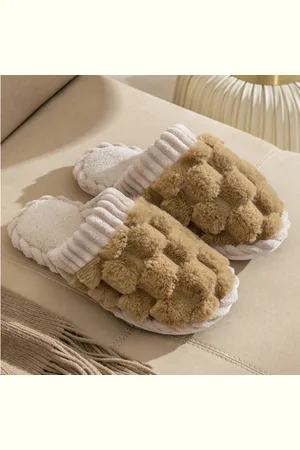 Merkloos Pantoffels heren- dames -sloffen - maat 44/45- creme bruin - anti slip