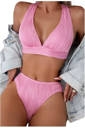 Merkloos Diepe V-hals Bikini set PINK JoJo - - Sexy strandkleding - Badpak voor haar