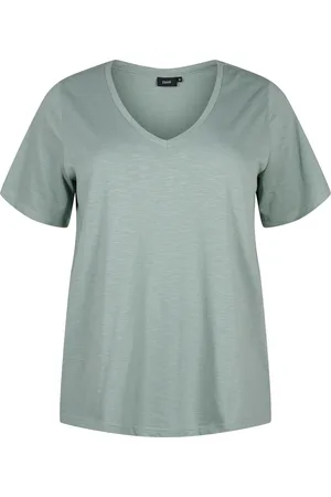Zizzi MBREA, S/S, STRAIGHT TEE Dames T-shirt - Green