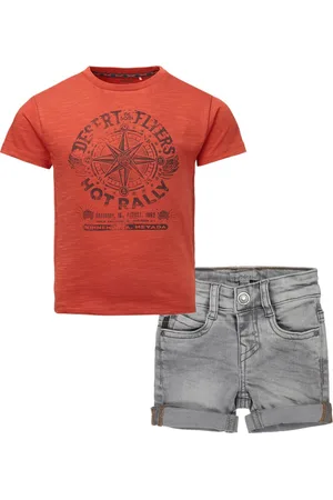 Noppies Koko Noko - Kledingset - Jongen - 2delig - Short Grey Jeans omslag - Shirt Garden Grove Hot Sauce