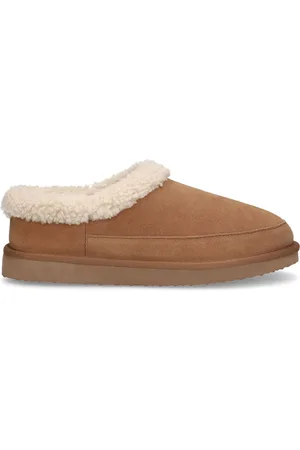 Manfield Heren - suède pantoffels met imitatie wol