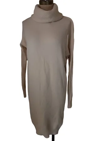 Merkloos Dames jurk lang fijn gebreid met visgraat motief col One size 38/42
