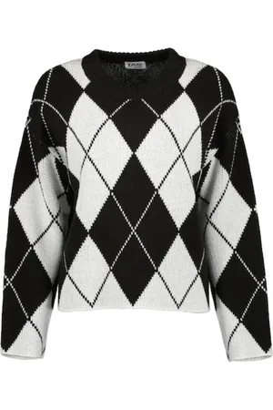 Blue Seven Dames trui - gebreide trui ronde hals - 247863 - / wit geruit - maat 40