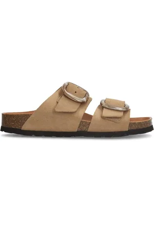 Manfield Dames - suède slippers met gesp