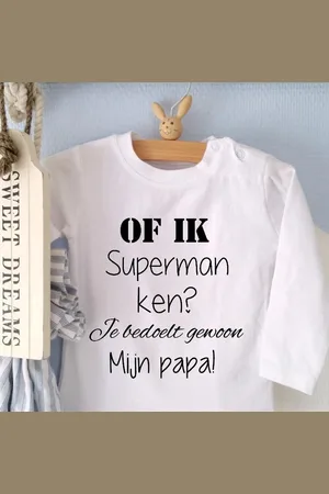 Merkloos Baby Shirtje tekst Of ik superman ken? Je bedoelt gewoon mijn papa! | Lange mouw | | maat 62 |cadeau eerste vaderdag beste liefste leukste allerliefste allerbeste pap pappie je kan het