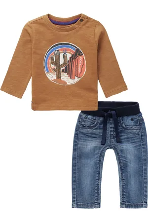 Noppies Kledingset - 2delig - Broek Jeans - Shirt bruin met print
