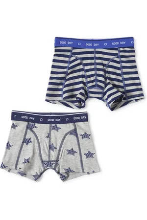 Little Label Boxershorts 2-pack - grey melee star and dark blue stripe - 4Y - maat: 98/104 - bio-katoen
