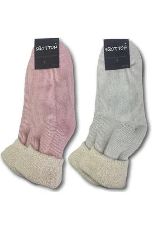SQOTTON 2 paar Merinowollen Huissokken - Sloffen - Roze-Blauw