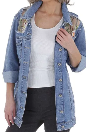 Merkloos Dilena fashion jeans spijker jack geborduurd met bloemen