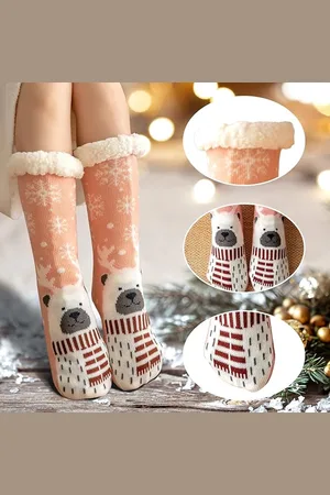 Merkloos Sokken, pantoffels, dames, winter, warm, antislip, thermisch, pantoffels, sokken, dames, Kerstmis, dikke sokken, maat 36-41