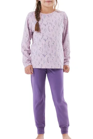 NAME IT Meisjes pyjama - Pink Flower - Organisch katoenen kinder nachtkleding - Paars - 128