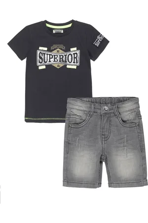 DJ Dutchjeans Kledingset(2delig) - Short Grey jeans - Shirt antraciet met print