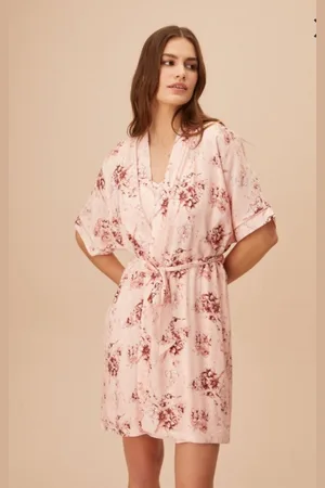 Merkloos Suwen- Dames Ochtendjas / Kimono Bloemen Print Oudroze