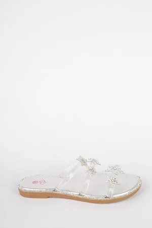 Merkloos Zilvere slipper met sterren - maat 36