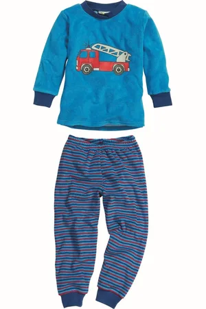 Playshoes Kinder Schlafanzug Frottee Feuerwehr Blau-110