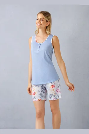 HAJO Blauwe dames shortama watercolor flowers -