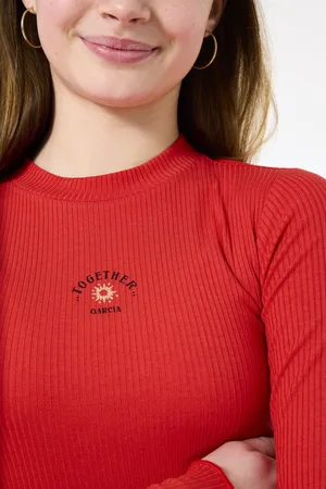 Garcia Meisjes Chest print T-shirt Rood Long mouw