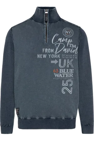Camp David Trui Blue Navy Stone Washed Material Mix